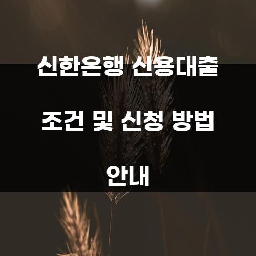신한은행 신용대출 조건 및 신청 방법 안내