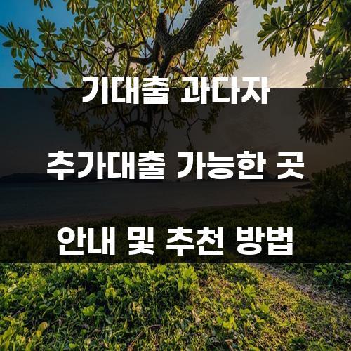 기대출 과다자 추가대출 가능한 곳 안내 및 추천 방법