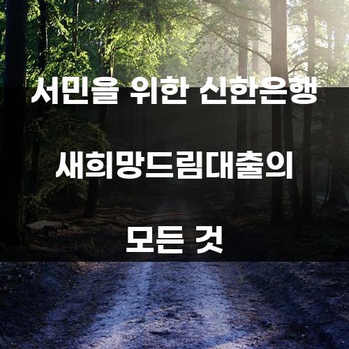 서민을 위한 신한은행 새희망드림대출의 모든 것