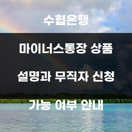 수협은행 마이너스통장 상품 설명과 무직자 신청 가능 여부 안내