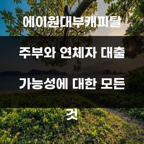 에이원대부캐피탈 주부와 연체자 대출 가능성에 대한 모든 것