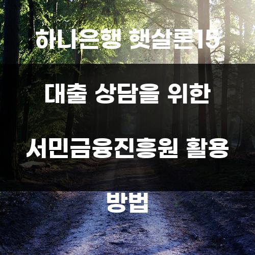 하나은행 햇살론15 대출 상담을 위한 서민금융진흥원 활용 방법