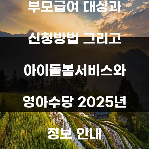 부모급여 대상과 신청방법 그리고 아이돌봄서비스와 영아수당 2025년 정보 안내