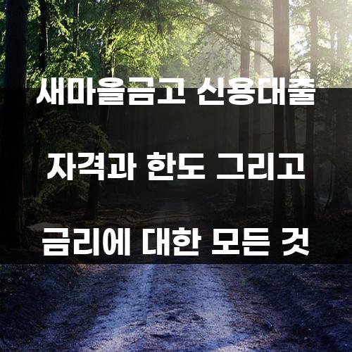 새마을금고 신용대출 자격과 한도 그리고 금리에 대한 모든 것